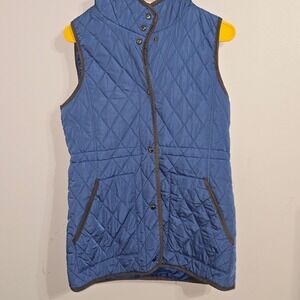 B#41 Osborne Quilted Vest Blue Hooded Snap Front Pockets Women's Size 55‎ (M)